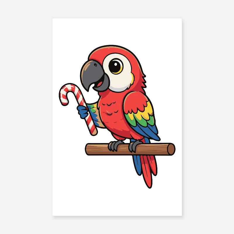 Perroquet joyeux avec une canne d’orge d’orge Poster 20 x 30 cm