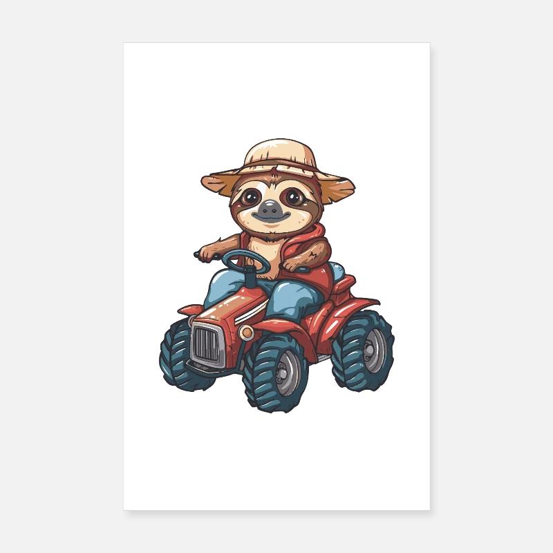 Sloth Tractor Farmer Poster 8" x 12" (20x30 cm)