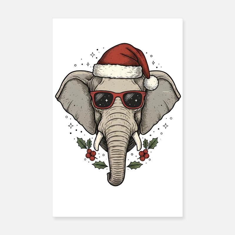 Christmas Elephant Funny Poster 8" x 12" (20x30 cm)