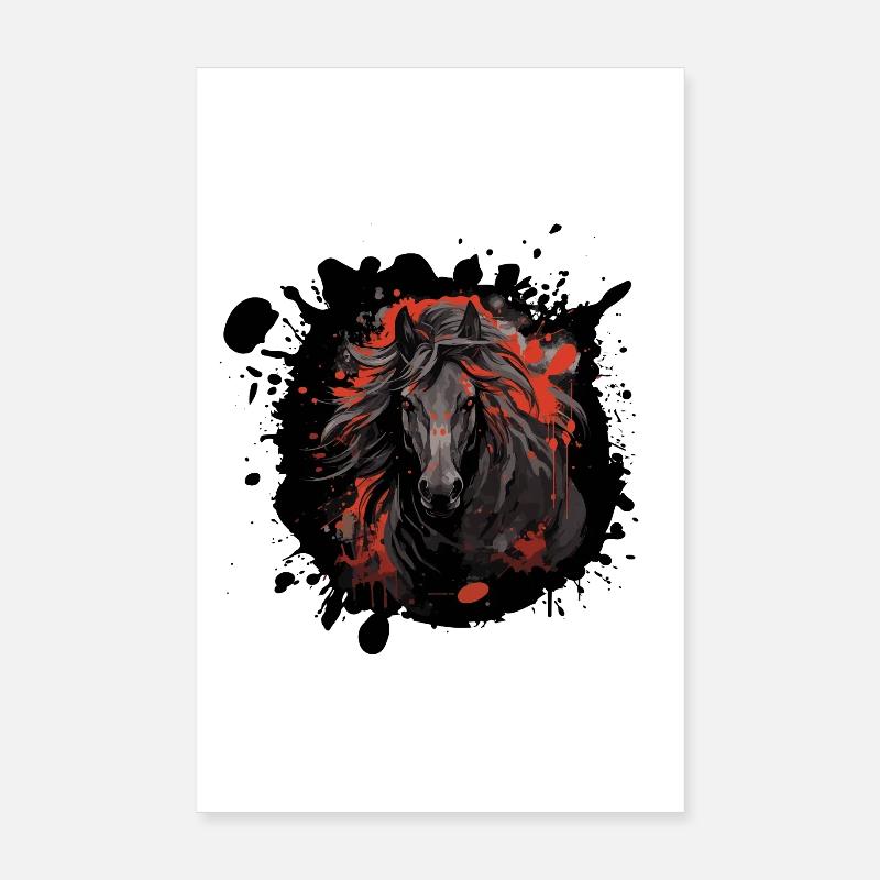Cheval noir avec des éclaboussures rouges Poster 20 x 30 cm