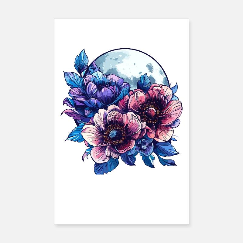 Des fleurs de lune dans la lueur nocturne Poster 20 x 30 cm