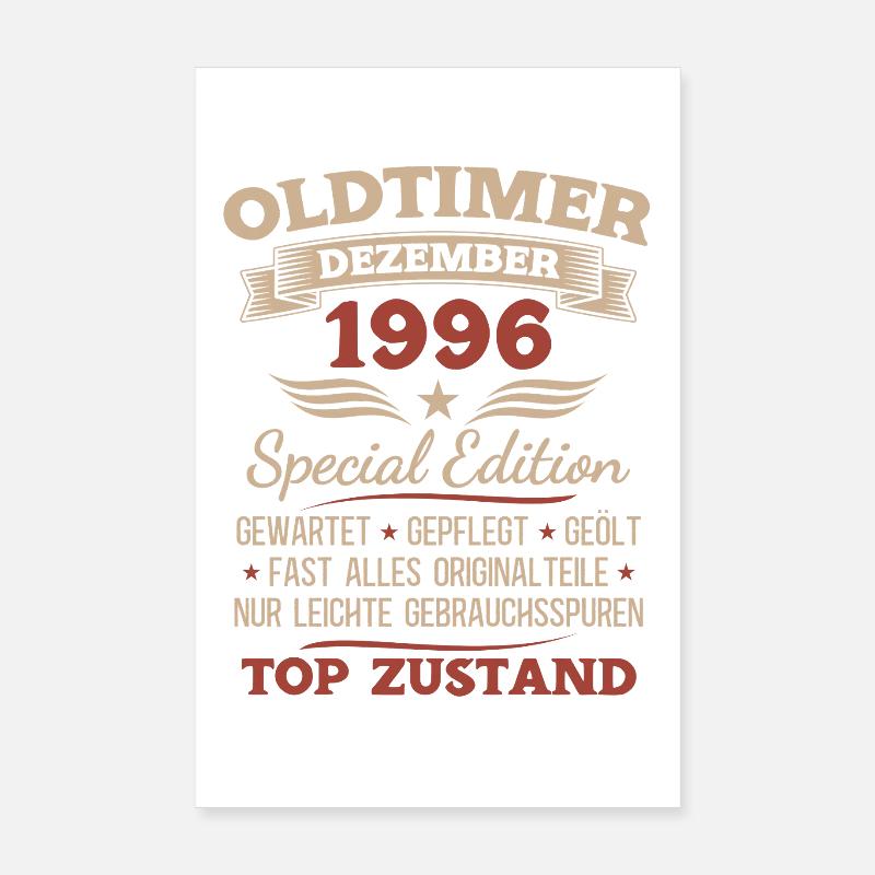 29. Geburtstag Geschenk Oldtimer Dezember 1996 Poster 20x30 cm