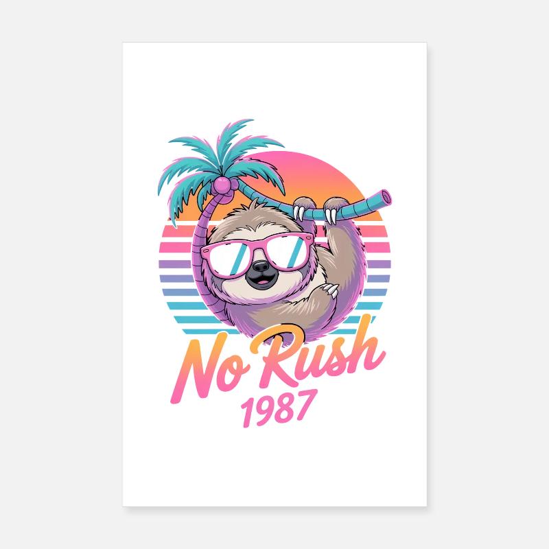 No Rush 1987 Sloth Retro Sunset Poster 20 x 30 cm