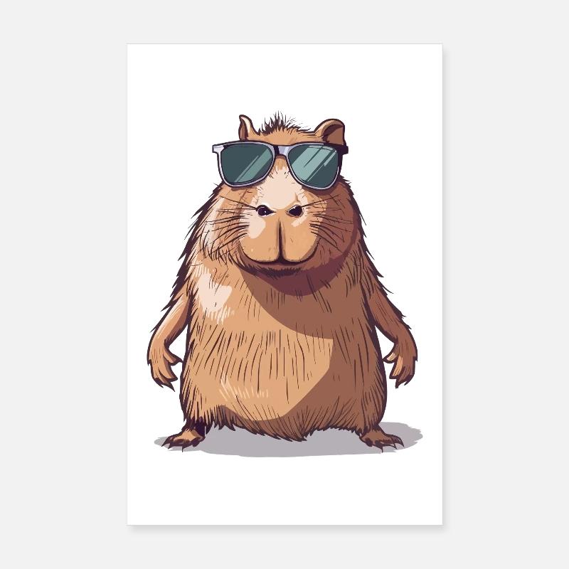 Comic de capybara décontracté avec lunettes de soleil - Poster 20 x 30 cm - blanc