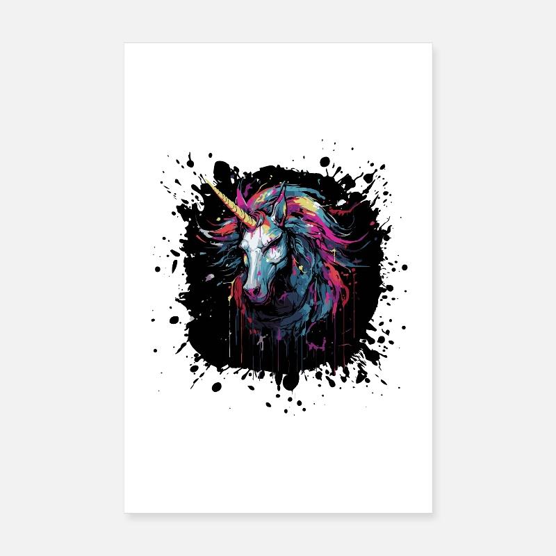 Art de licorne en éclaboussures de couleur Poster 20 x 30 cm