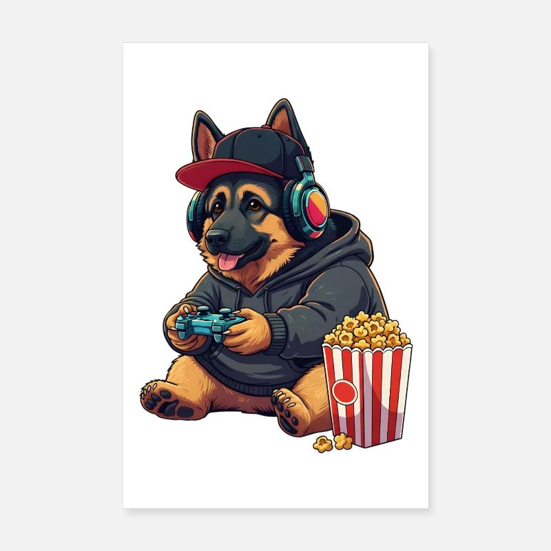 Deutscher Schäferhund mit Popcorn Poster 20x30 cm