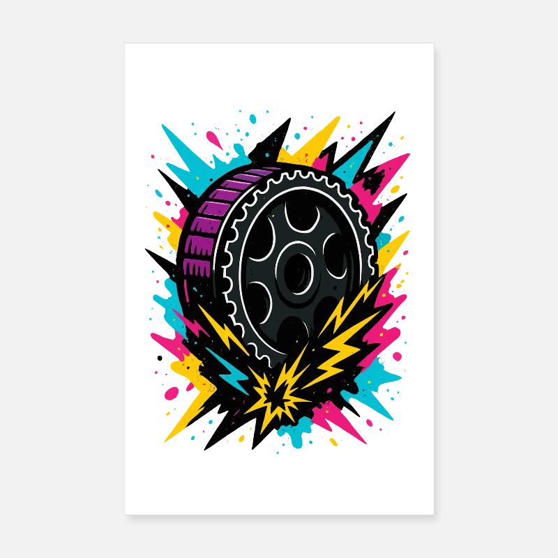 Neon Drift Wheel, Tuning Thunderstorm, Racing Poster 8" x 12" (20x30 cm)
