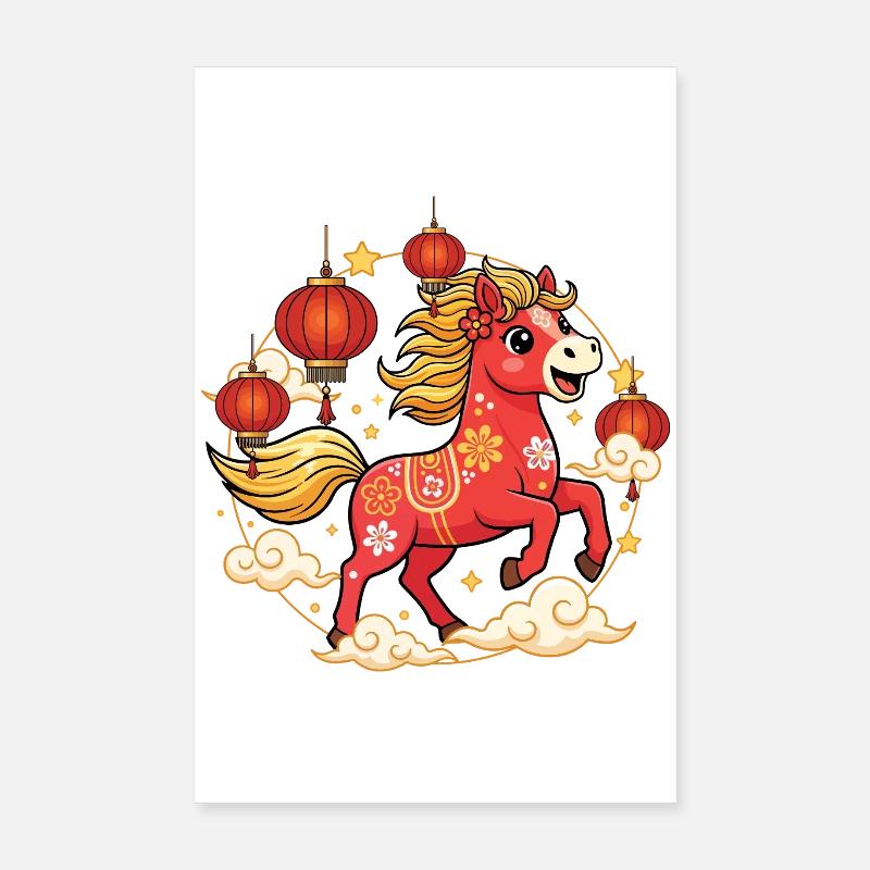 Cheval Zodiaque chinois Nouvel An chinois Poster 20 x 30 cm