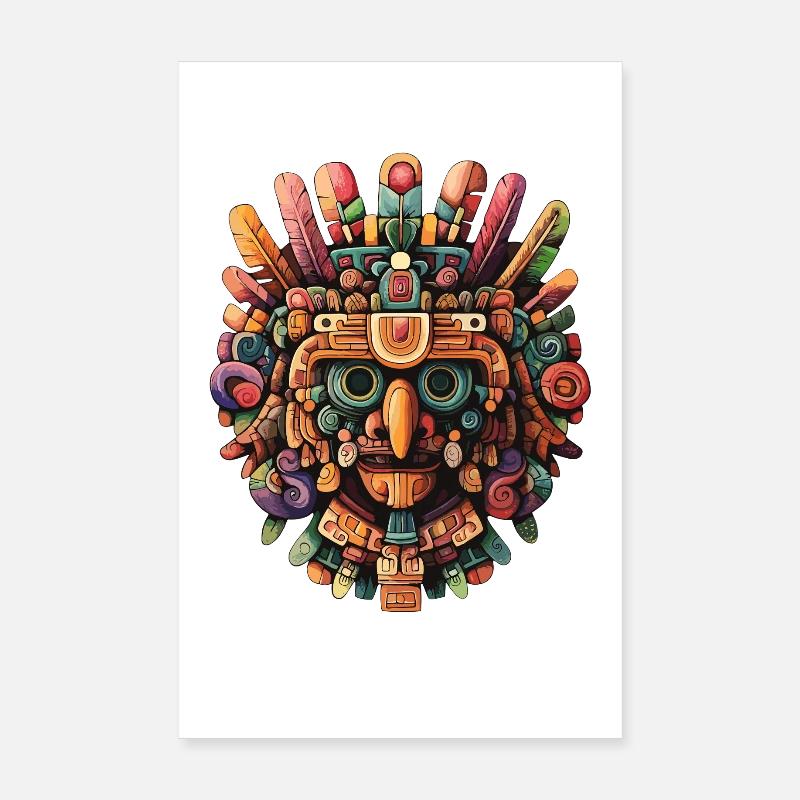 Explosion colorée des masques aztèques colorés Poster 20 x 30 cm