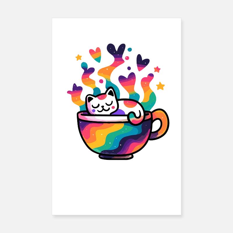 Chat arc-en-ciel dans une tasse Poster 20 x 30 cm