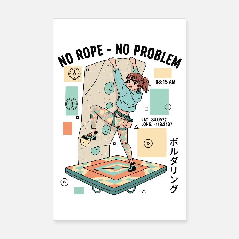 No Rope No Problem Bouldering Climber Fun Poster 8" x 12" (20x30 cm)