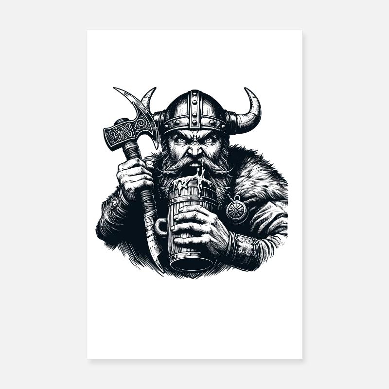 Vikings with axe and beer mug illustration Poster 8" x 12" (20x30 cm)