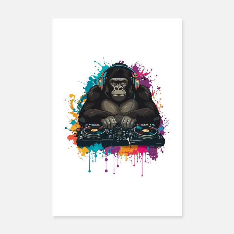 Gorilla DJ at the mixing desk Poster 8" x 12" (20x30 cm)