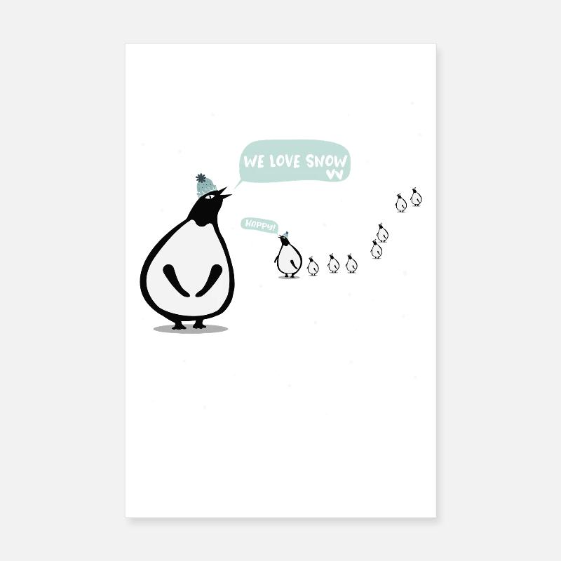 Cute Winter Penguins Illustration Poster 8" x 12" (20x30 cm)