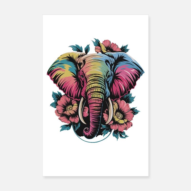  Bunter Elefant mit Blumen Boho Tierliebe Ethno Poster 20x30 cm