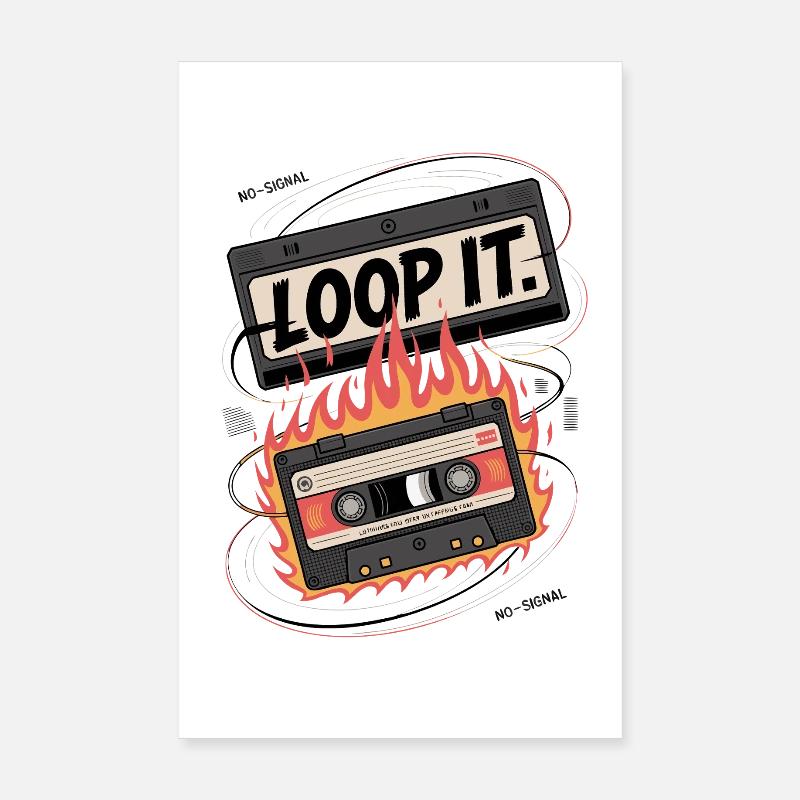 Cassette rétro avec design de flamme « Loop It » Poster 20 x 30 cm