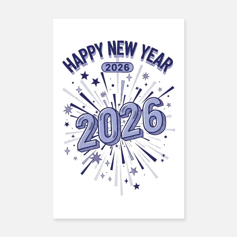 Happy New Year 2026 Fireworks Celebration Poster 8" x 12" (20x30 cm)