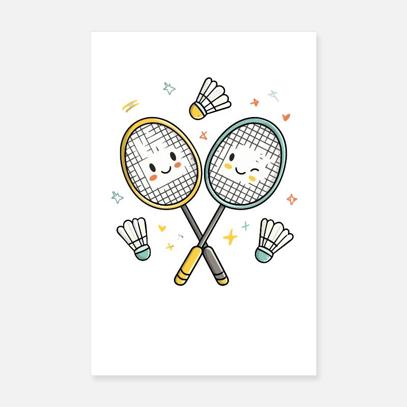 Amis de badminton qui rient Poster 20 x 30 cm