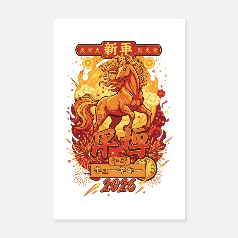 Célébration du Cheval de Feu du Nouvel An 2026 Poster 20 x 30 cm