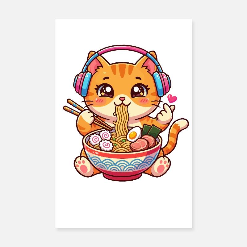 Musique de ramen de chat de Kawaii Poster 20 x 30 cm