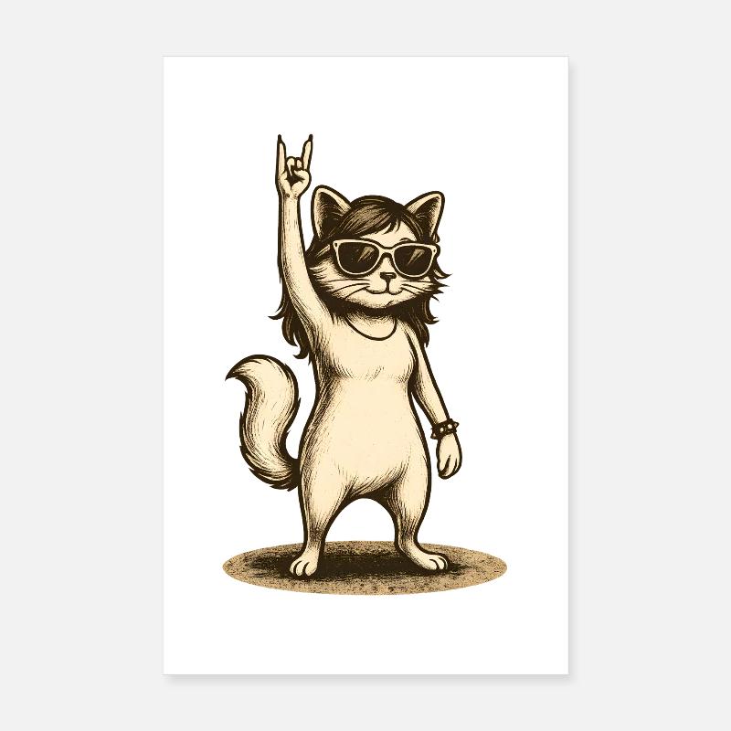 Chat de pierre avec lunettes de soleil Signe de la main Poster 20 x 30 cm