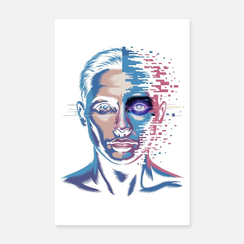 Humain numérique avec effet de glitch Poster 20 x 30 cm