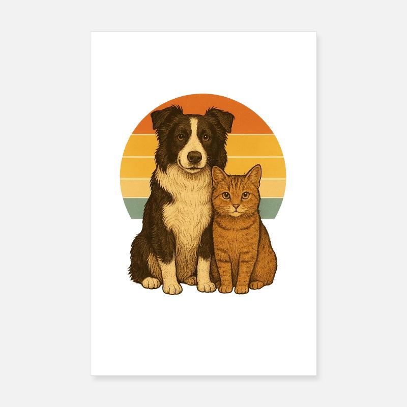 Border Collie et Cat Poster 20 x 30 cm