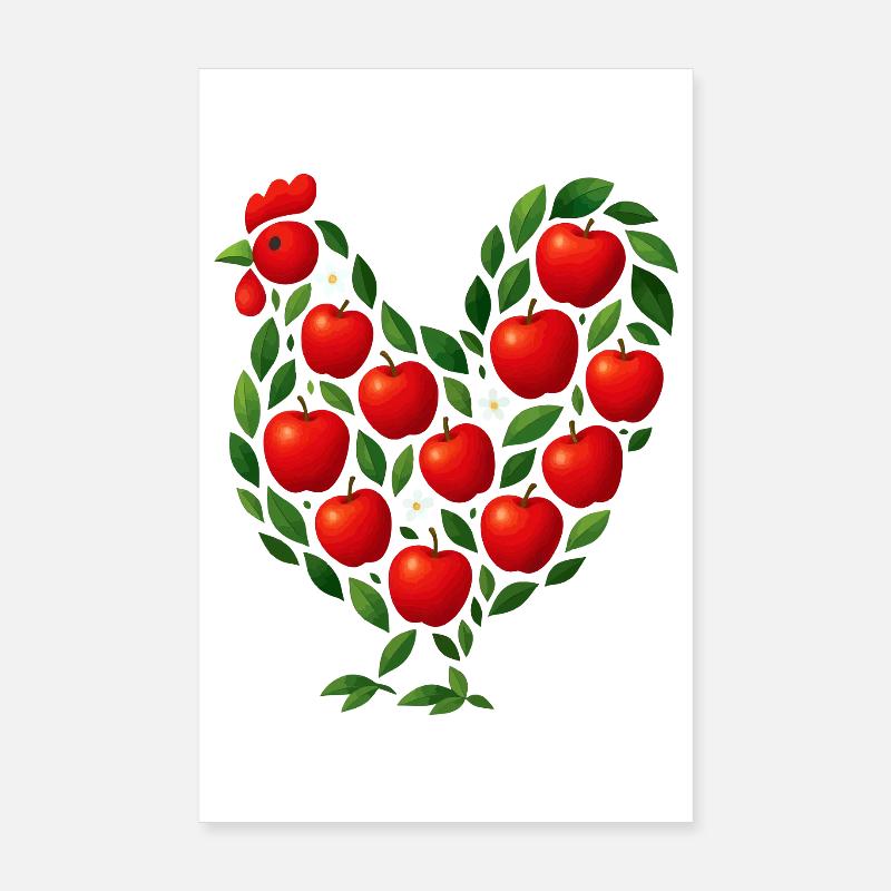 Poulets pommes Poster 20 x 30 cm