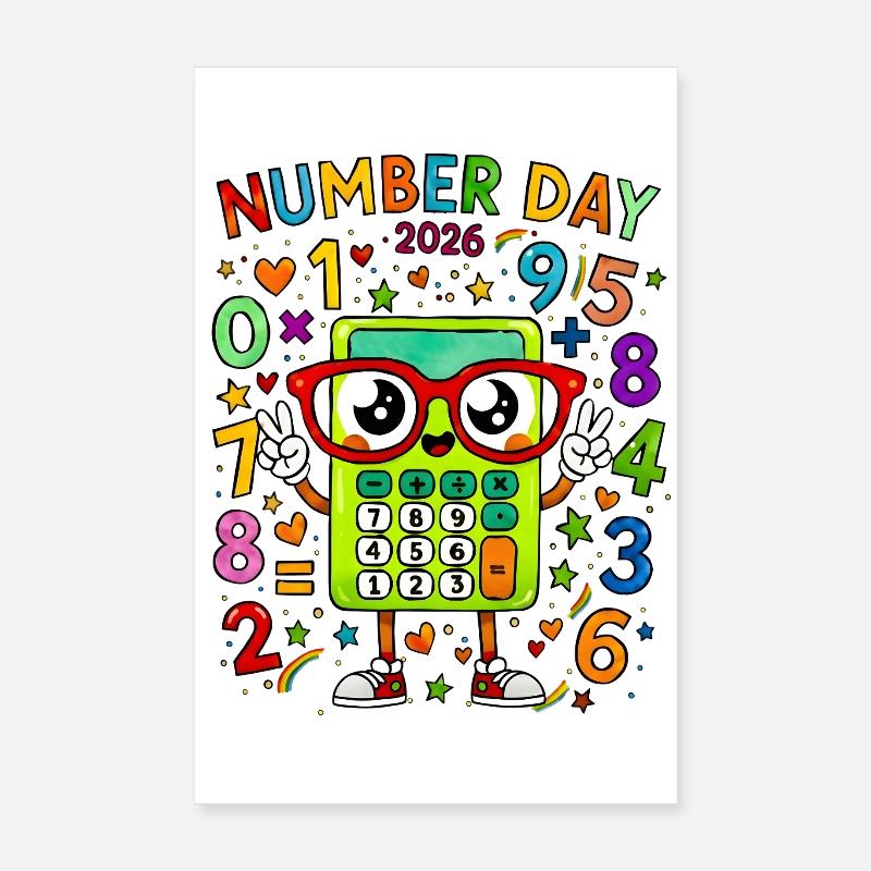 Number Day 2026 Calculator Mascot Poster 8" x 12" (20x30 cm)