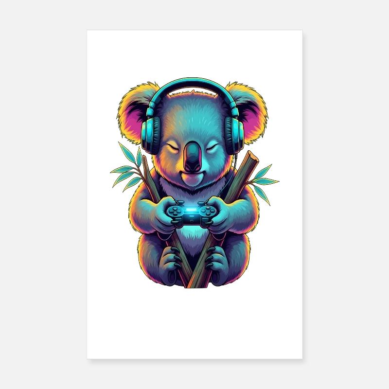 Koala Gaming Jeux vidéo d’animaux Koala Koala drôle Poster 20 x 30 cm