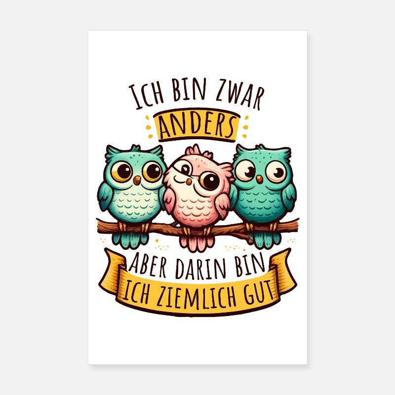 Anderssein Spruch mit bunten Eulen Poster 20x30 cm