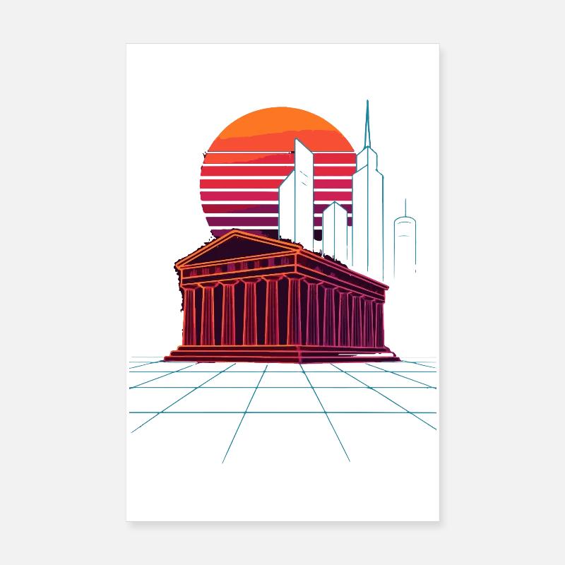 Neon Skyline Meets Ancient Columns - Athens Poster 8" x 12" (20x30 cm)