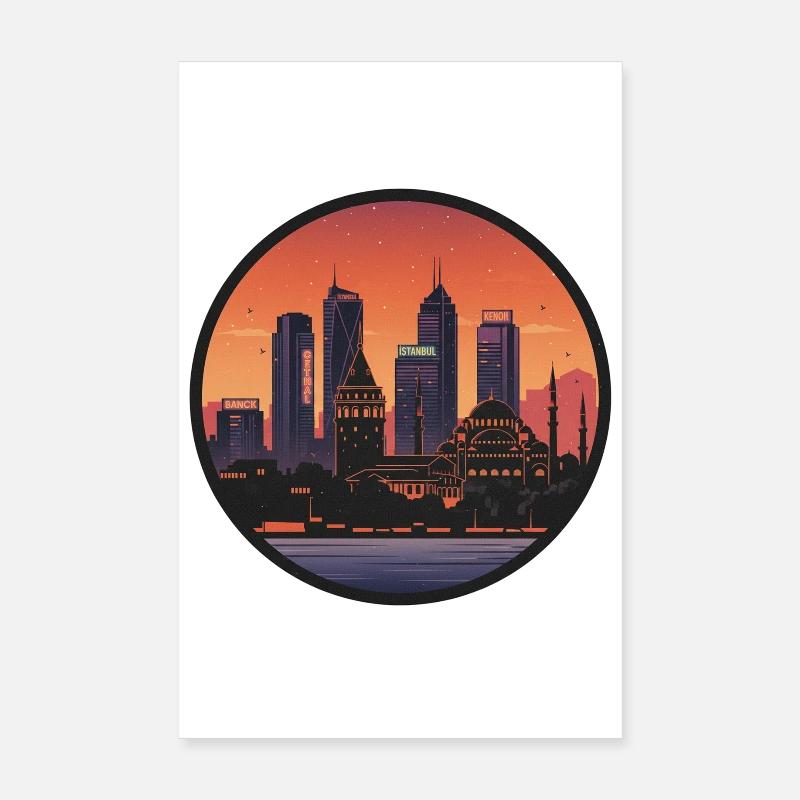 Skyline d’ambiance du soir d’Istanbul Poster 20 x 30 cm