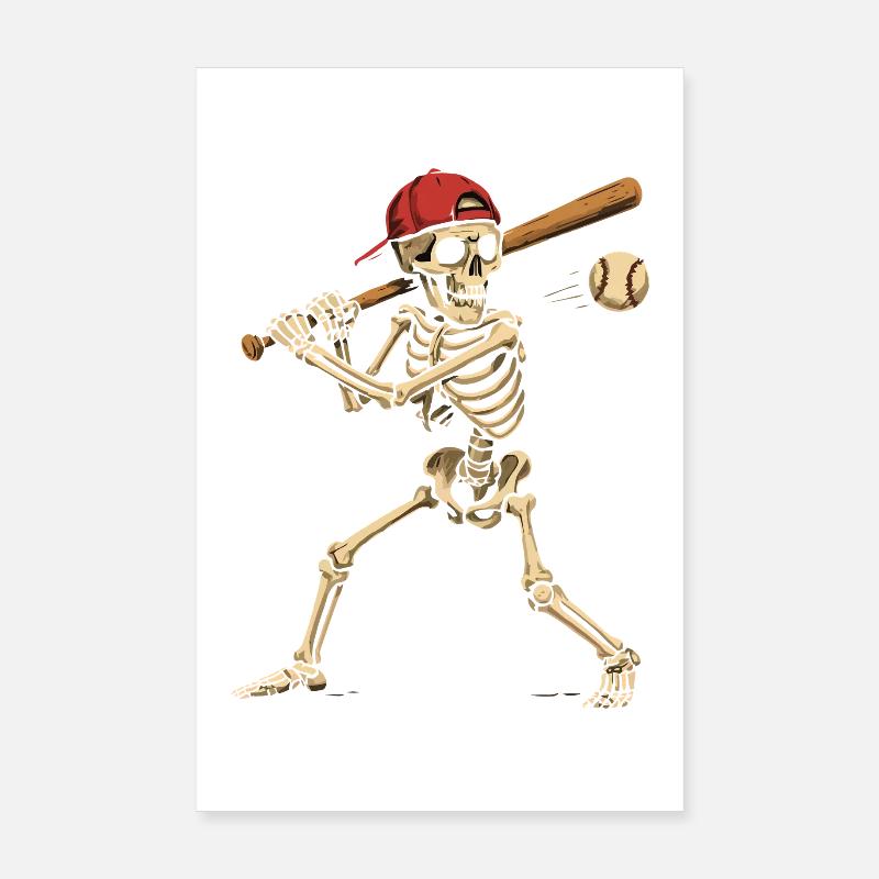 Baseball Playing Skeleton Poster 8" x 12" (20x30 cm)