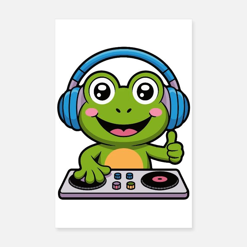 DJ grenouille avec casque Poster 20 x 30 cm