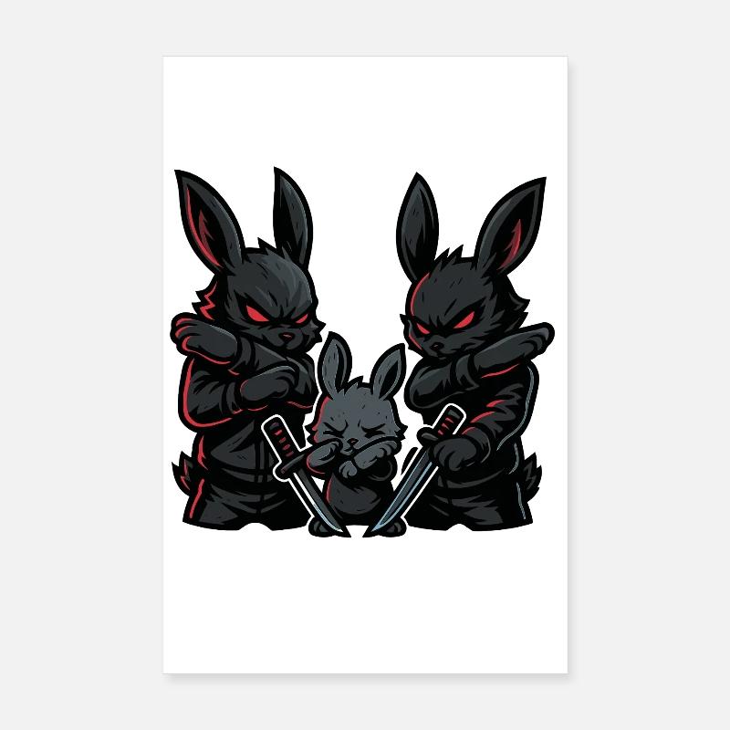 Ninja Dabbing, Lapin avec des katanas Poster 20 x 30 cm