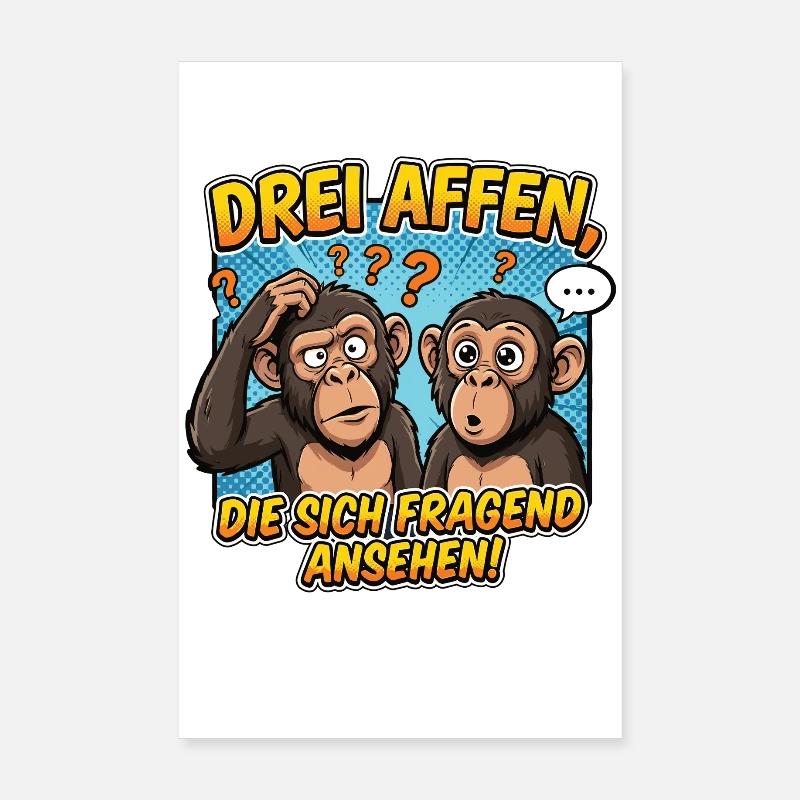 Three Monkeys Confusion – Funny Comic Design Poster 8" x 12" (20x30 cm)