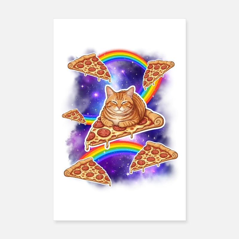 Chat chevauchant une pizza dans l’espace Mème drôle de pizza Poster 20 x 30 cm