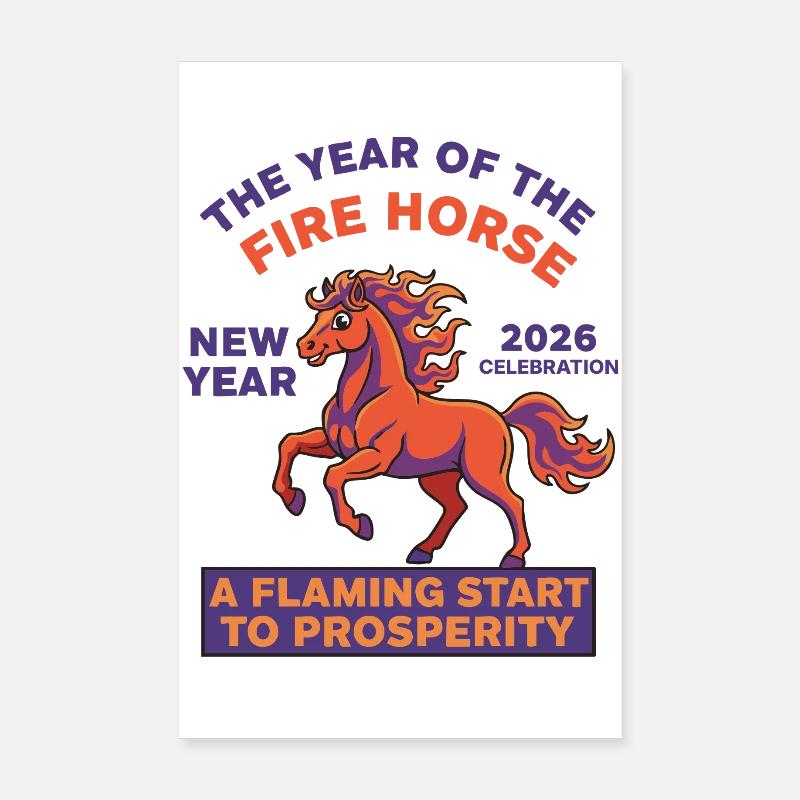 Année du Cheval de Feu 2026 Célébration du Nouvel An Poster 20 x 30 cm
