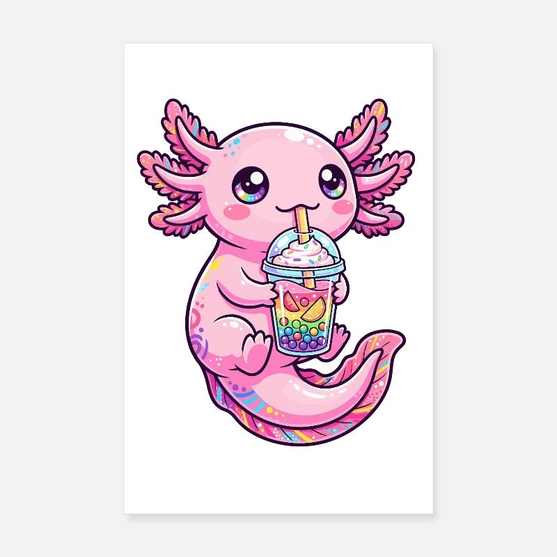 Pink Axolotl Boba Tea  Poster 8" x 12" (20x30 cm)