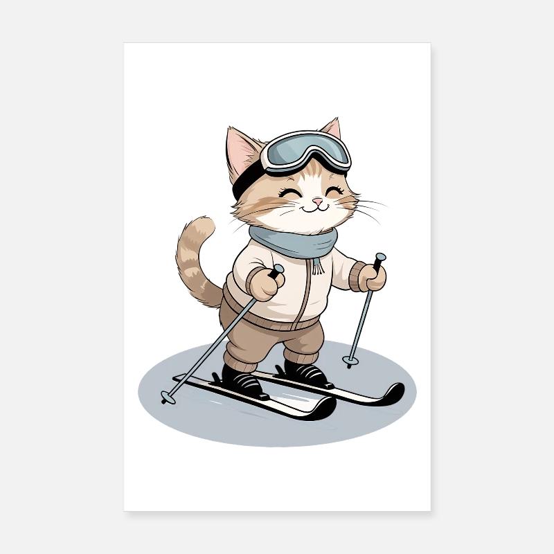 Étoile de ski chat dans la neige poudreuse Poster 20 x 30 cm