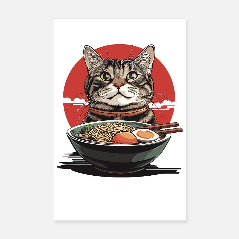 Chat avec bol de ramen Poster 20 x 30 cm