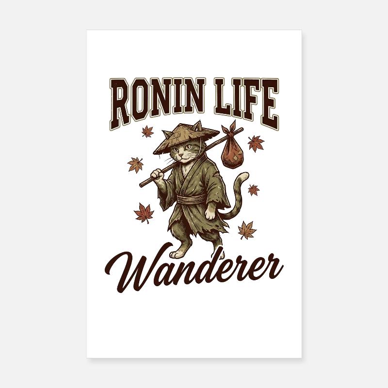 Ronin Life Wanderer Chat Samouraï Japonais Ukiyo-e Poster 20 x 30 cm