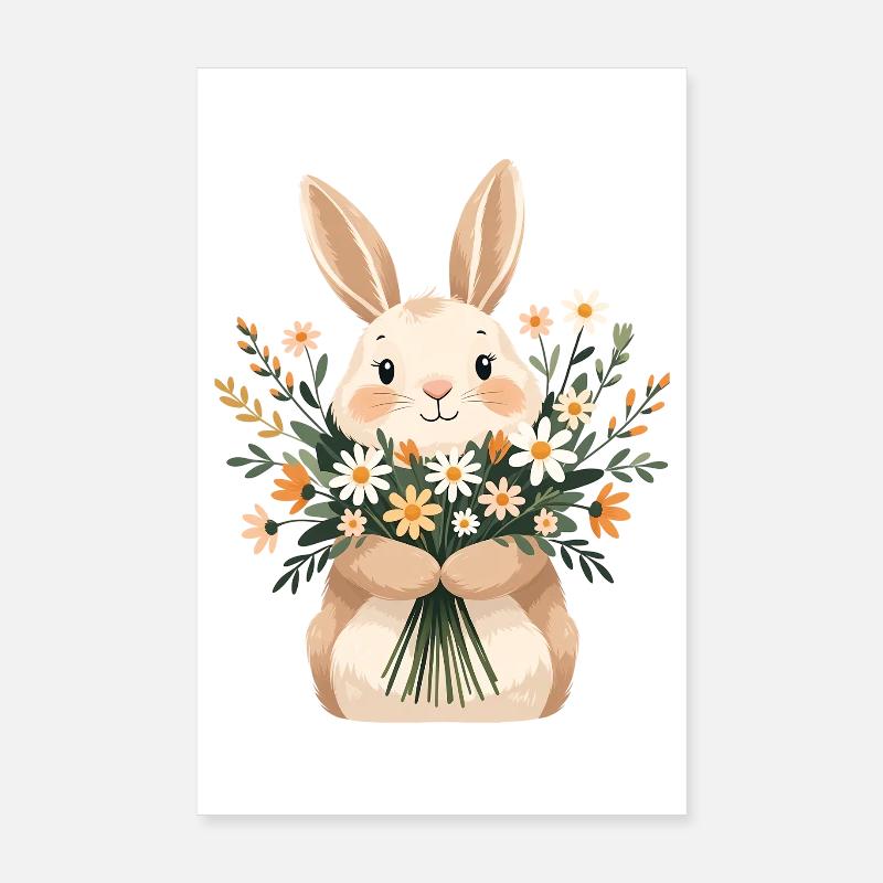 Lapin avec bouquet de printemps Poster 20 x 30 cm