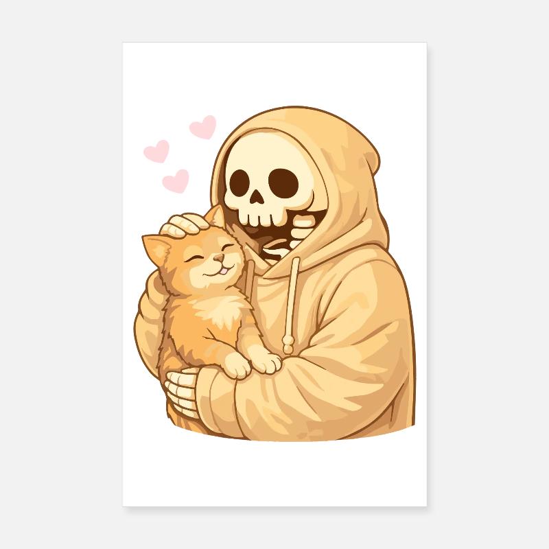 Squelette douillet avec chat – Proximité douce Poster 20 x 30 cm