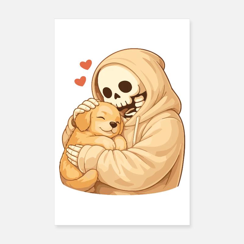 Cozy skeleton with puppy – security - Poster 8" x 12" (20x30 cm) - white