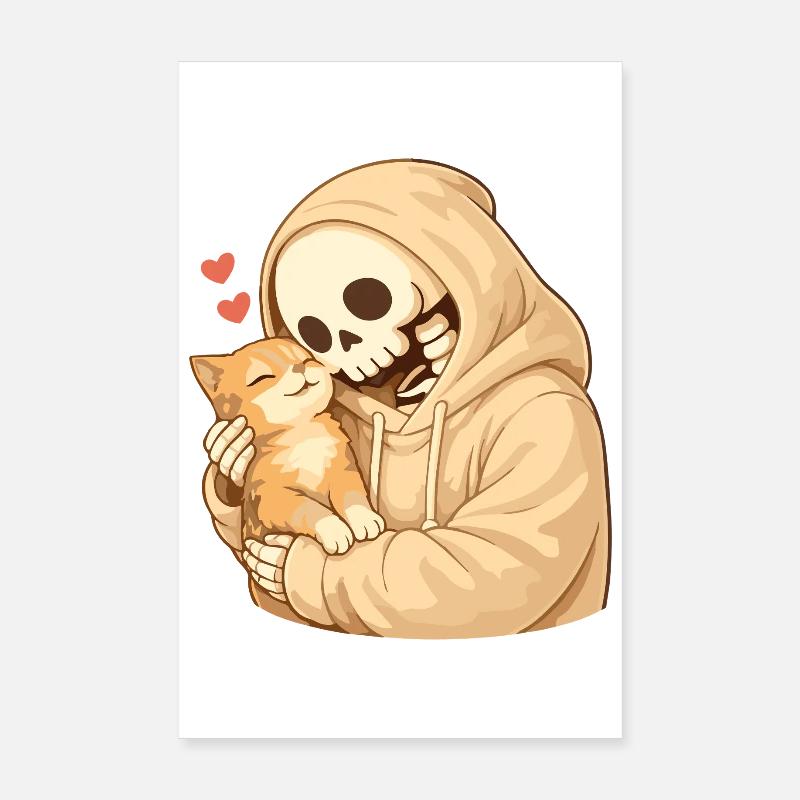 Squelette douillet avec chat – sécurité Poster 20 x 30 cm