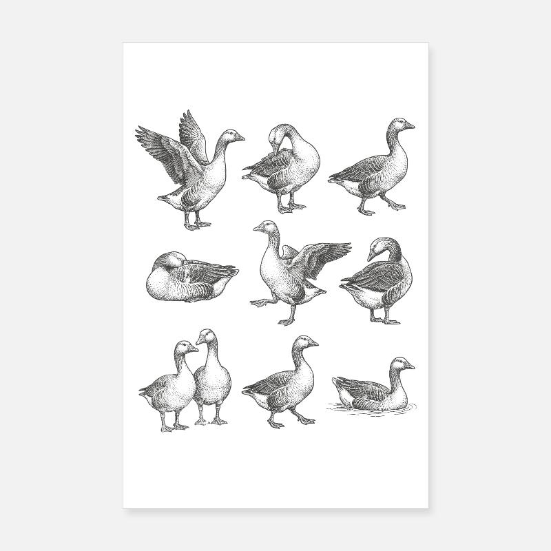Gray Geese Silhouettes Pattern Poster 8" x 12" (20x30 cm)