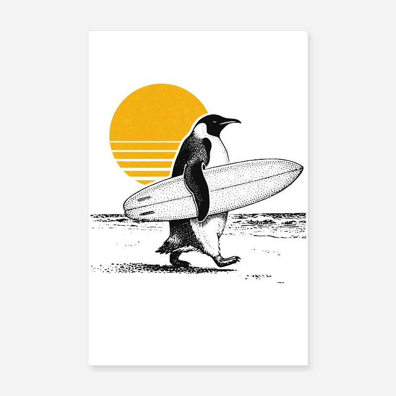 Surfeur Pingouin Poster 20 x 30 cm