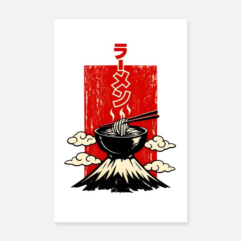 Ramen ラーメン Shell on Volcano Japan Style Poster 8" x 12" (20x30 cm)